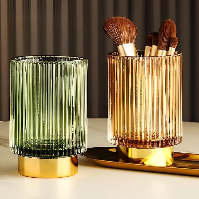 Makeup Brush Holder Organizer, Heavy Crystal Glass Brush Storage Holder - Image 7
