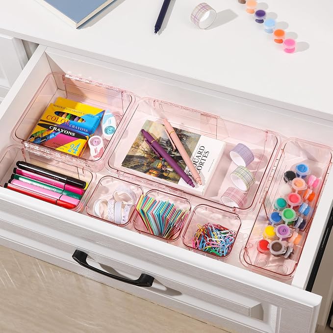 20 Pcs Adjustable Clear Drawer Organizer, Extendable Vanity Storage Bins - Image 7