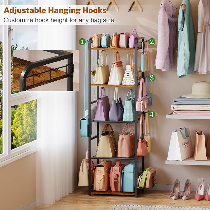 5-Tier Purse Organizer for Closet, Tall Purse Rack Stand for Purse Storage - Image 5