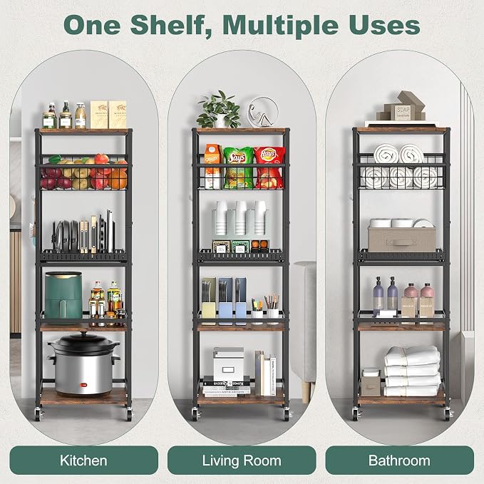 Housolution 5 Tier Kitchen Rolling Cart, Storage Cart - Image 2