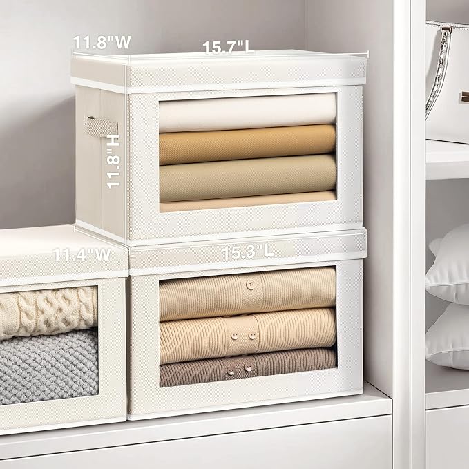 Storage Bins with Lids, 4 Pack Large Storage Cubes with Window, Closet Bins - Image 2