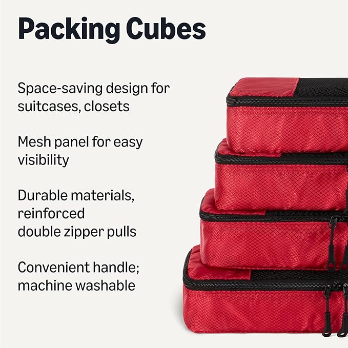 Amazon Essentials 4-Piece Packing Cubes Travel Accessories Set, Luggage - Image 2