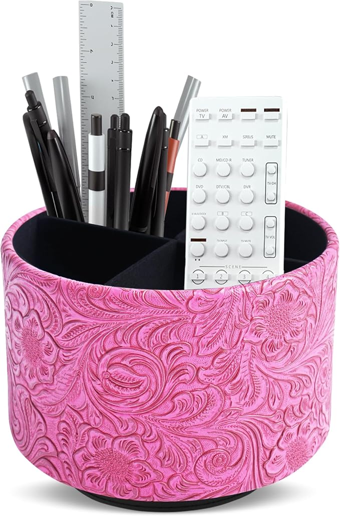lizimandu Round Leather Art Supply Organizer, Remote Control Holder, 360 Degree by LIZIMANDU