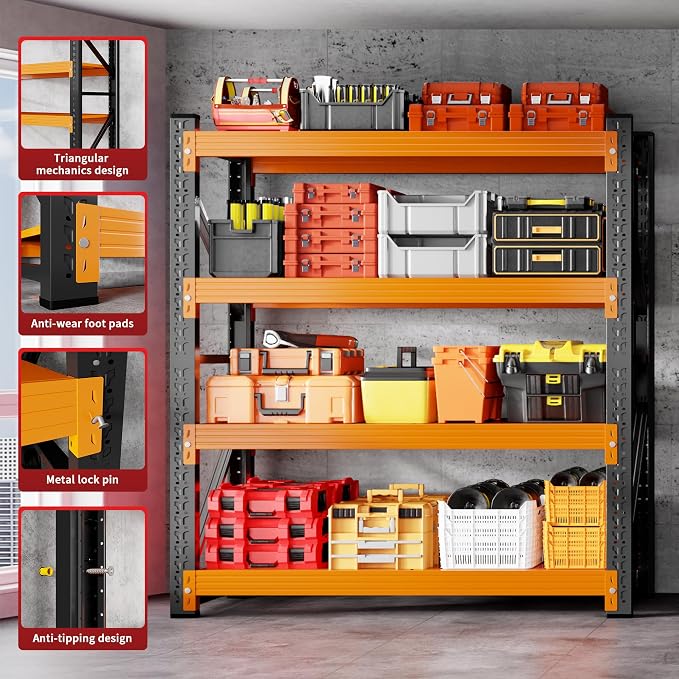 4000LBS Garage Shelving 48" W Garage Shelving Heavy Duty 4-Tier Metal Storage - Image 7