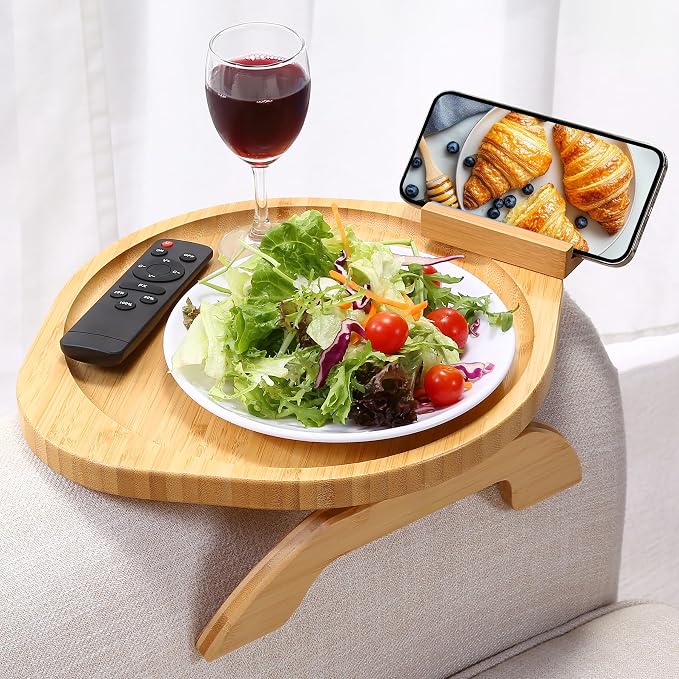 Couch Arm Tray Table, Bamboo Clip-on Couch Arm Tray by AISONGDONG