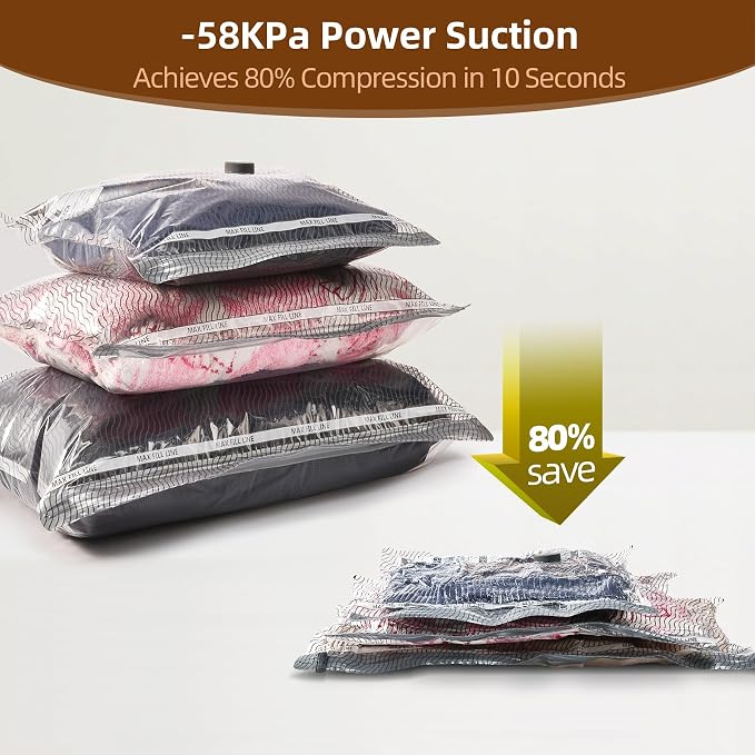 12 Pack Travel Vacuum Bags for Clothing, Compression Seal Packing Cubes for - Image 4