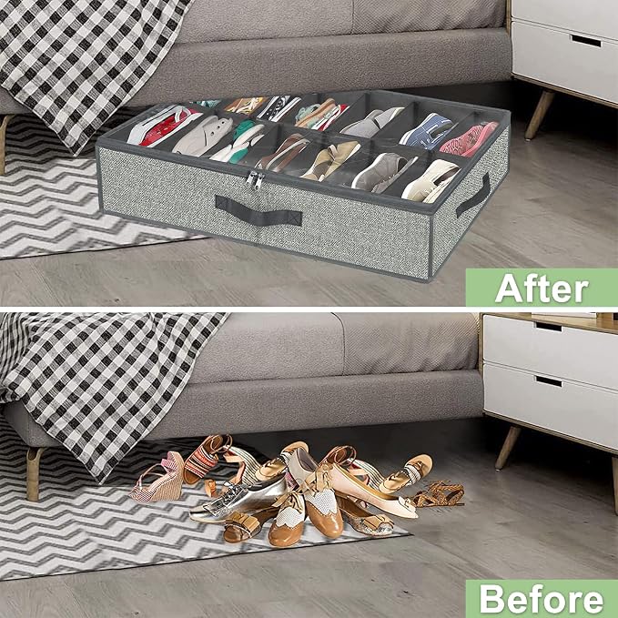 homyfort 28 Pairs Shoe Organizer Under Bed, Underbed Shoe Storage Boxes Bins - Image 8