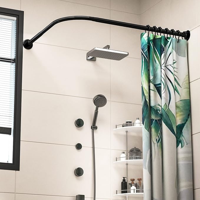 Adjustable Corner Shower Curtain Rod L Shaped Black Stretchable 304 Stainless - Image 3