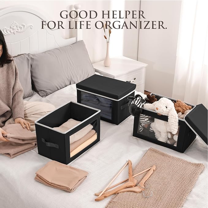 Storage Boxes with Lids, Collapsible Storage Bins with Handles, Closet Storage - Image 3