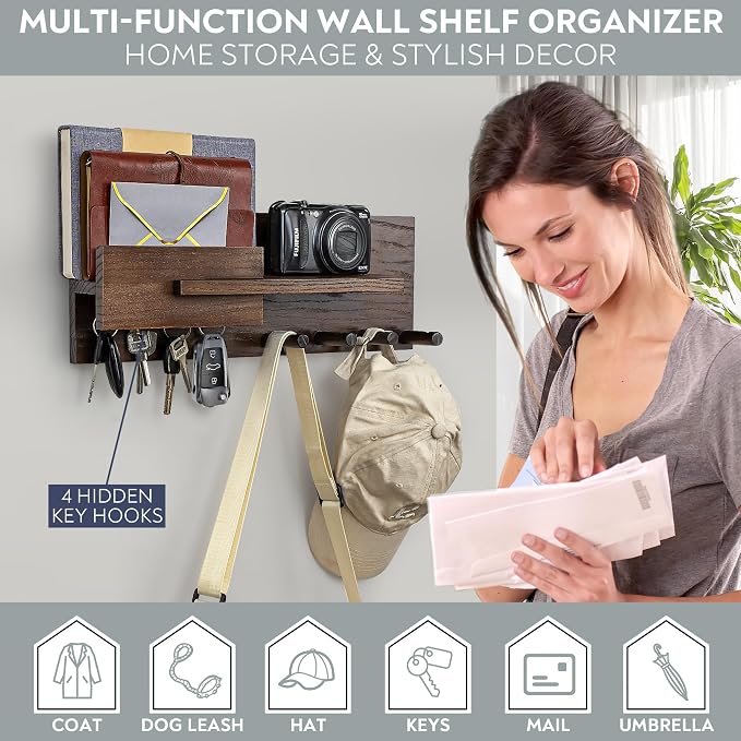 Solid Wood Mail and Key Holder for Wall Decorative Display - Image 2