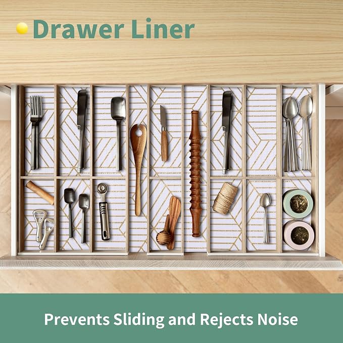 Gold and White Shelf Liners for Kitchen Cabinets Non Adhesive Cabinet Liner - Image 9