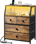 21.8"W Nightstand with Charging Station & LED Lights, Bedside Table with 4 by EnHomee