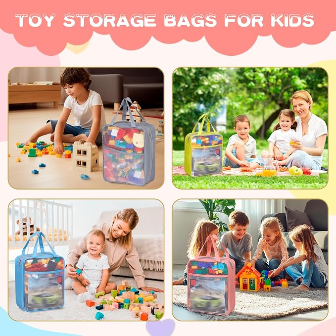 4 Pack Extra Large Mesh Toy Zipper Storage Bags, Magnetic Tiles Block Sets - Image 5