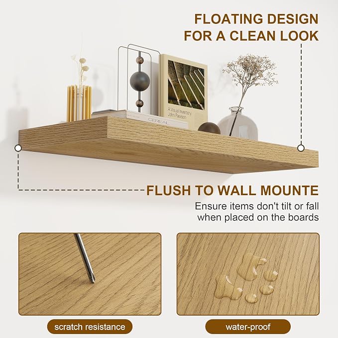 Floating Shelves for Wall, 27.5 Inch Bathroom Shelves Set of 2, Rustic Wood - Image 6