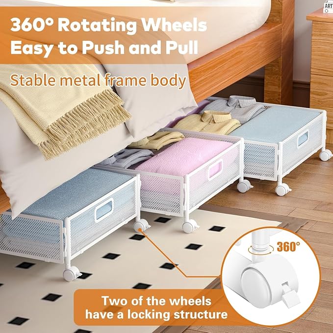 Under Bed Storage with Wheels, Rolling Under Bed Storage Bins - Image 4
