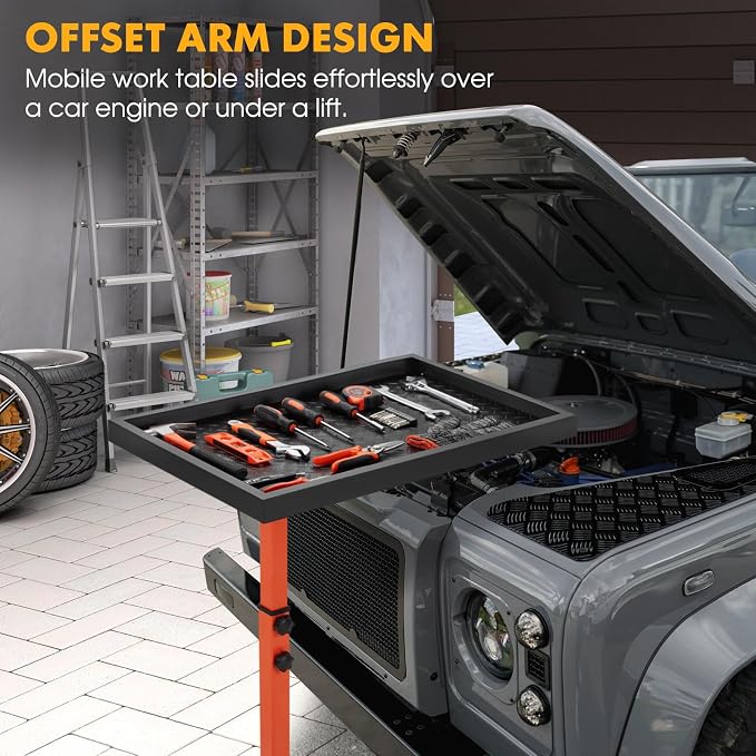 Adjustable Work Table with Wheels, Mechanic Rolling Tool Tray Table - Image 4