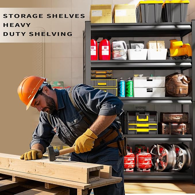 2 Pack Garage Shelving Heavy Duty Storage Shelves 2500LBS Adjustable Garage - Image 3