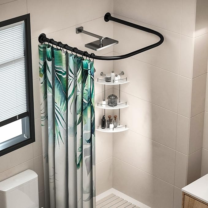 U Shower Curtain Rod Adjustable Stainless Steel U Shaped Rack Drill Free Install - Image 2