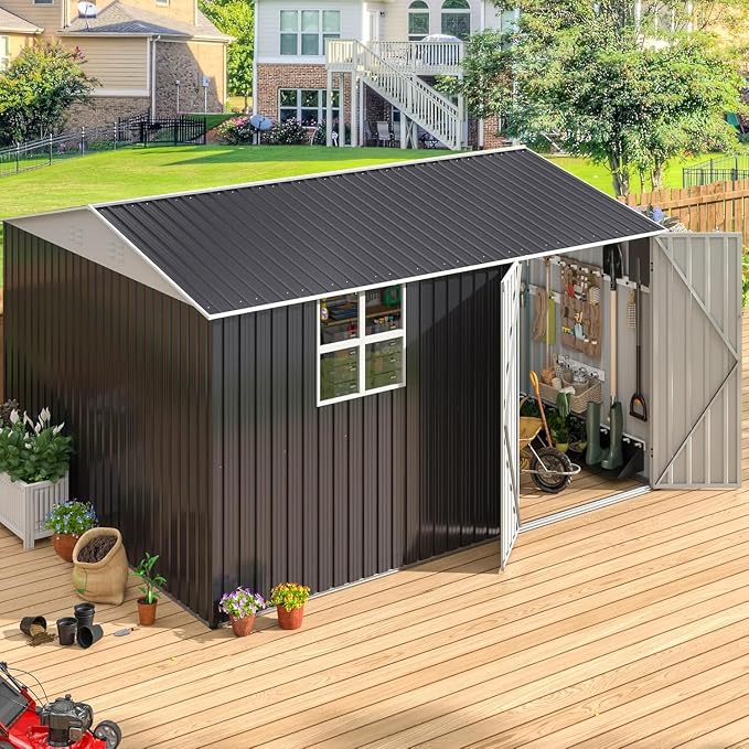 VIWAT 10X12 FT Outdoor Storage Shed, Metal Garden Shed by VIWAT