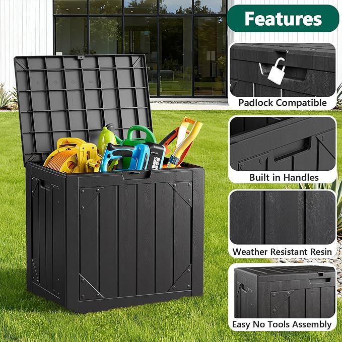 31 Gallon Outdoor Storage Box, Lockable Resin Deck Box - Image 3