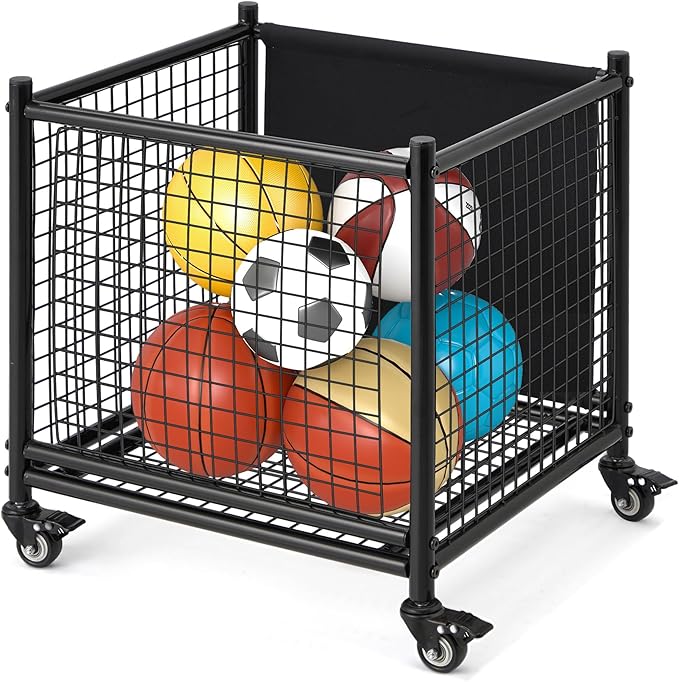 AECOJOY Ball Cart Storage, Rolling Basketball Bin by AECOJOY
