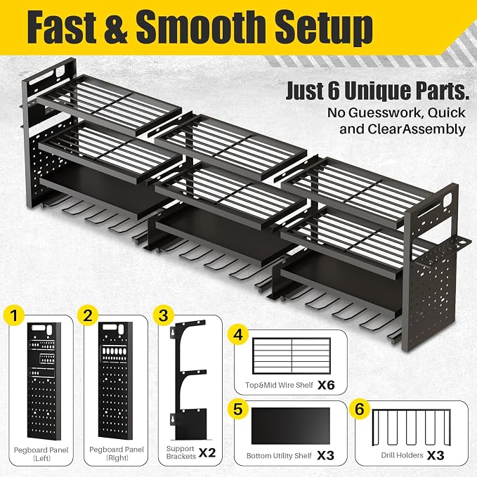 Large 49''W Power Tool Organizer Wall Mount | 620lbs Garage Storage Rack - Image 8