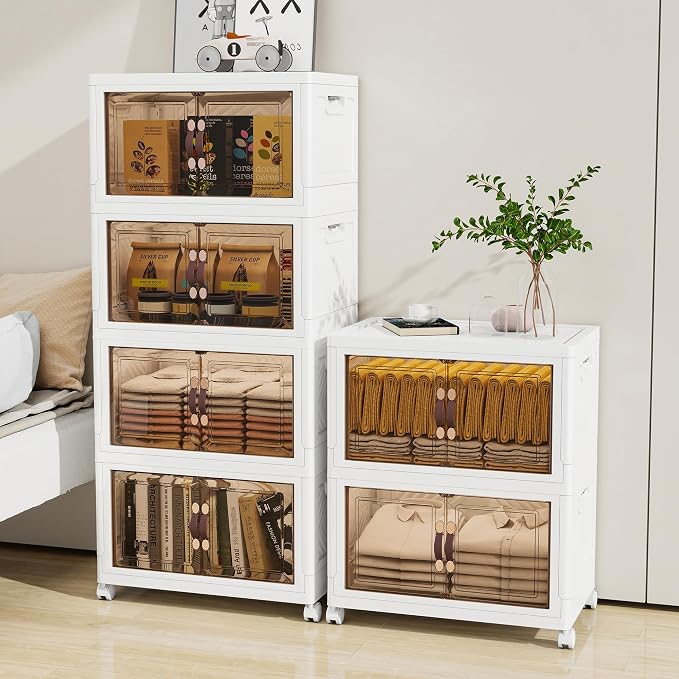 Storage Bins with Lids and Wheels, Collapsible Bathroom Storage Cabinet with - Image 6