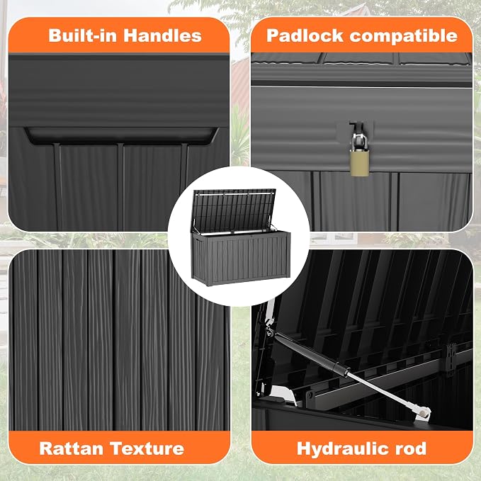 180 Gallon Resin Deck Box, Lockable Patio Outdoor Storage Box - Image 4