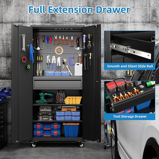 Metal Garage Cabinet with Wheels, Office Assembly Required - Image 6