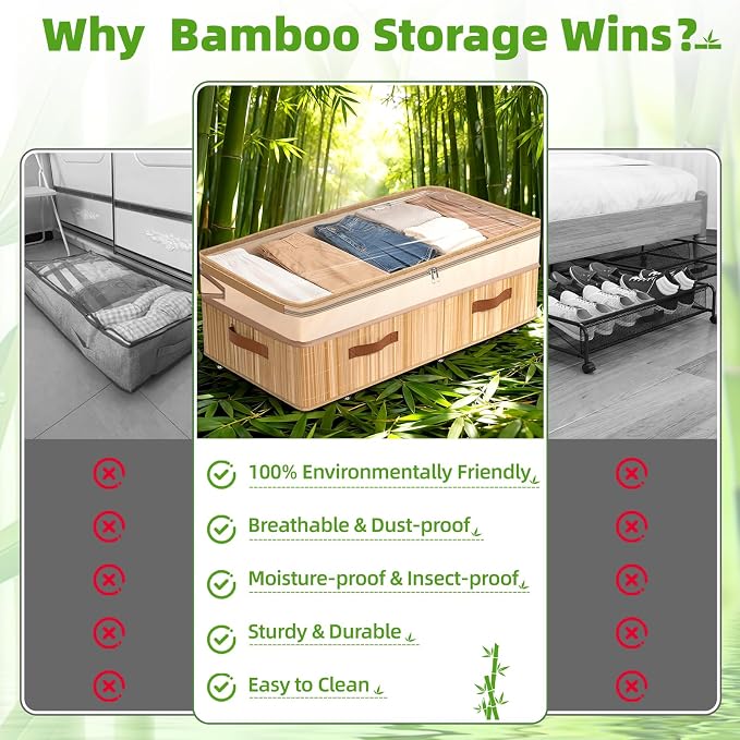 Livole 2 Pack Bamboo Under Bed Storage - Image 3