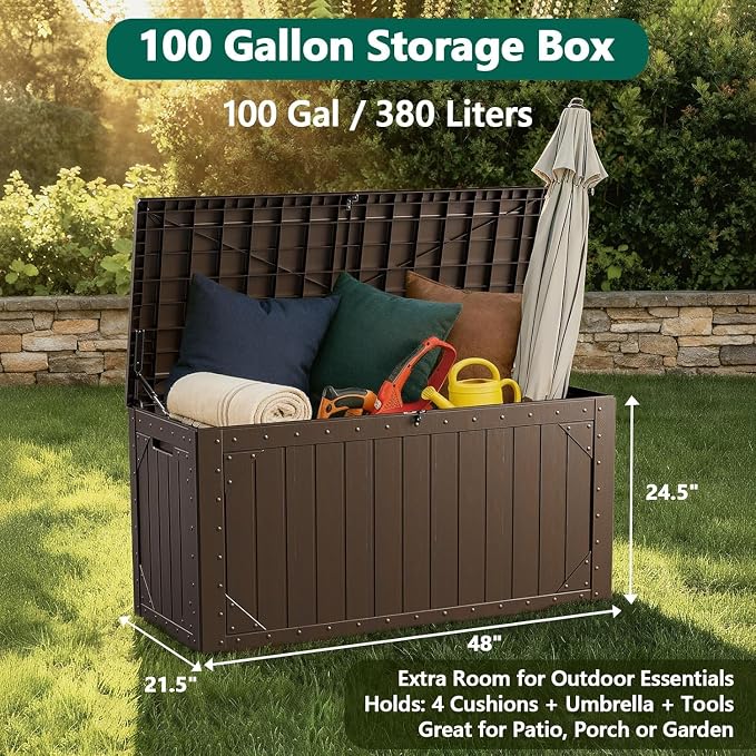 100 Gallon Outdoor Storage Box, Weatherproof Deck Box - Image 7