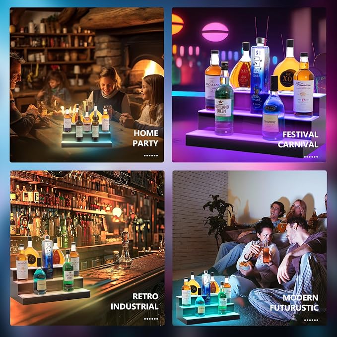 Led Lighted Liquor Bottle Display Shelf, 20 Inch 3 Tier Whiskey Rack, Support - Image 7