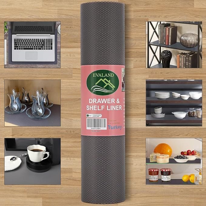 EVALAND Shelf Liners for Kitchen Cabinets Non-Adhesive 17.7" x 33 FT Grey - Image 8