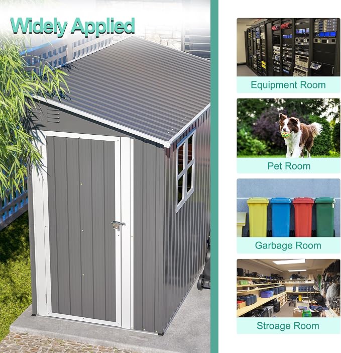 4x10 FT Outdoor Storage Shed, Metal Shed, Lockable Door, Sloping Roof, - Image 5