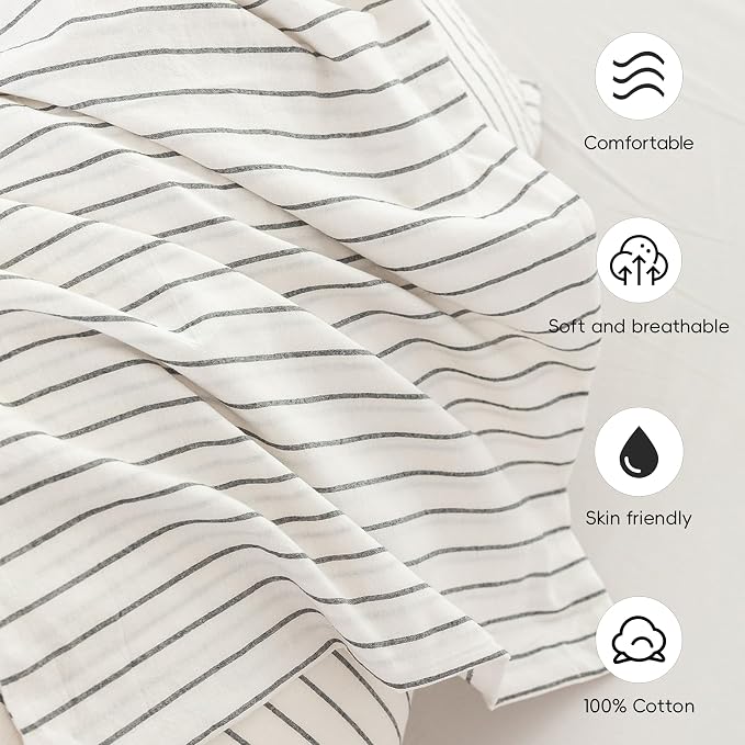 MooMee Bedding Pillowcases Striped Pack of 2 100% Washed Cotton Linen Like - Image 6