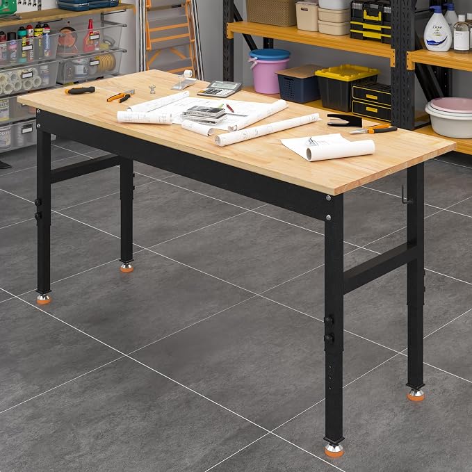 48" Adjustable Work Bench, Rubber Wood Top Workbench Heavy-Duty Work Table - Image 10