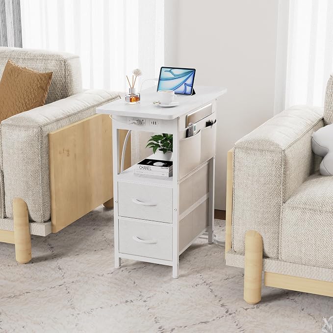 Small Side Table with Charging Station, Narrow Nightstand Bedside Tables with - Image 6