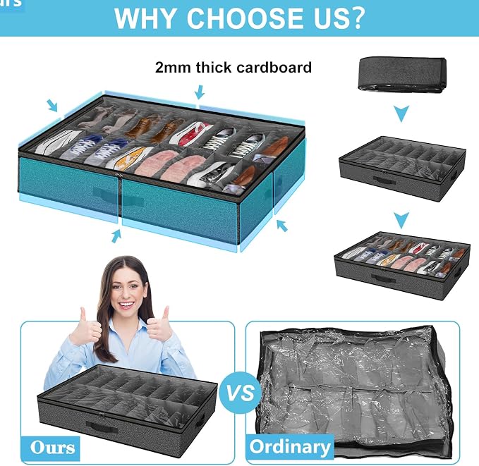 2 Pack Under Bed Shoe Storage Organizer - Image 7