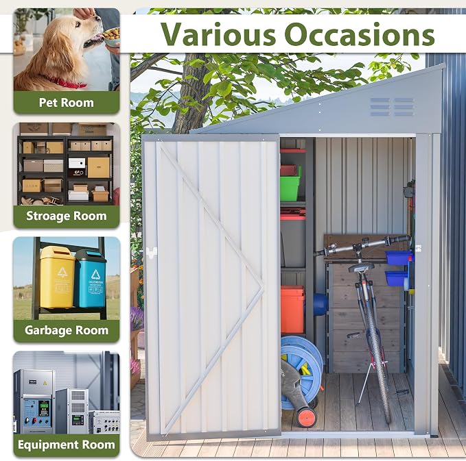 4x7 FT Outdoor Storage Shed, Lean to Lockable Metal Garden Shed Steel - Image 3
