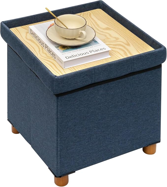 PINPLUS Storage Ottoman Cube, Foldable Fabric Footrest, Comfortable Seat by PINPLUS