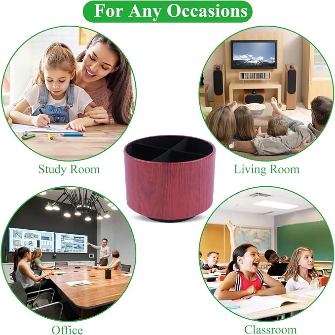 Round Leather Art Supply Organizer, Remote Control Holder, 360 Degree Spinning - Image 8