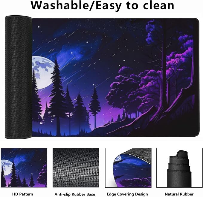 Gaming Mouse Mat Moon and Forest Large Mouse Pad Extended Mouse Pad Desk Mat - Image 2
