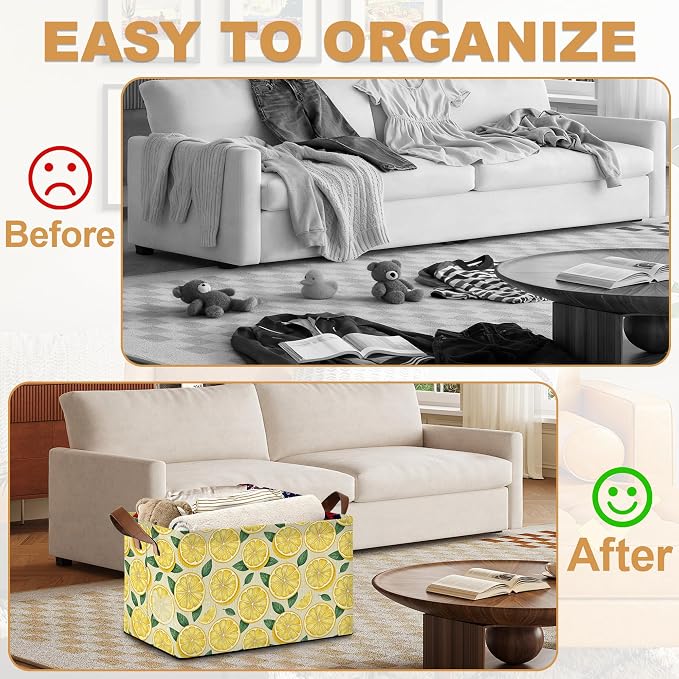 Lemon Storage Bin with Handles, Basket Storage Organizer - Image 4