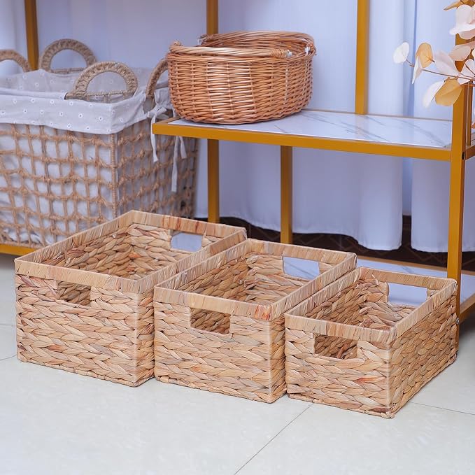 Woven Natural Water hyacinth Rectangular Storage Baskets - Image 6