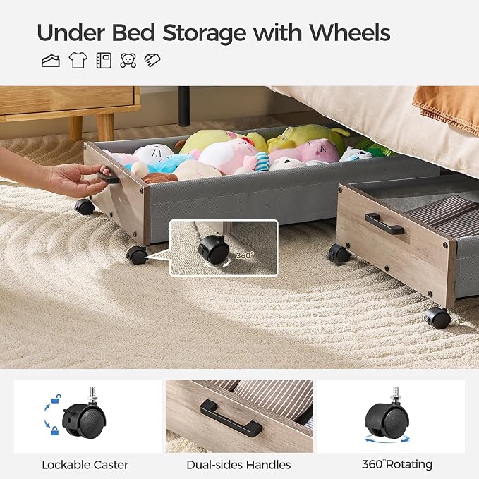 Under Bed Storage with Wheels, Wooden Under Bed Drawers On Wheels, Rolling - Image 5