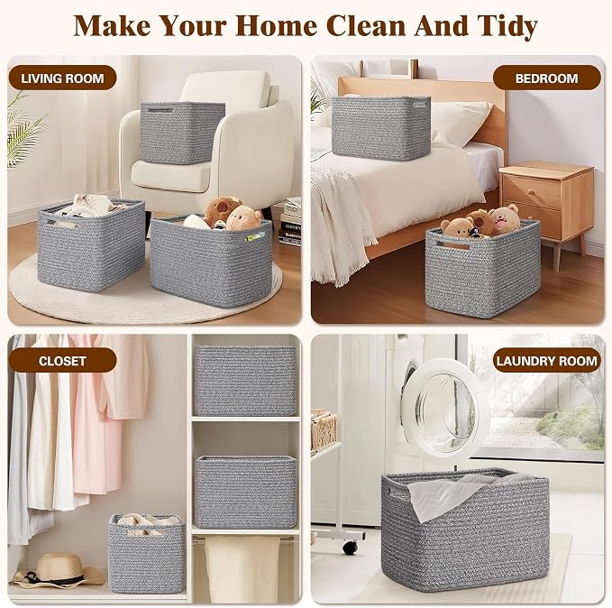 Storage Baskets for Organizing, 4 Pack Storage Baskets for Shelves, Woven - Image 6