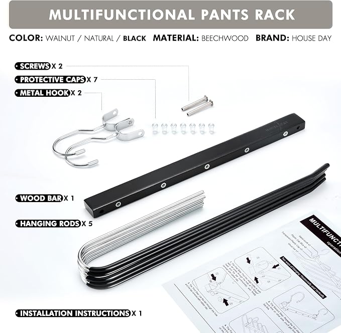 HOUSE DAY Pants Hangers Space Saving, Wood Jean Hangers - Image 9