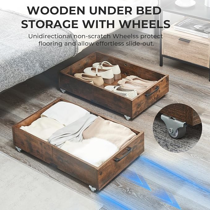 Under Bed Storage with Wheels, Composite Wood Organizer - Image 2