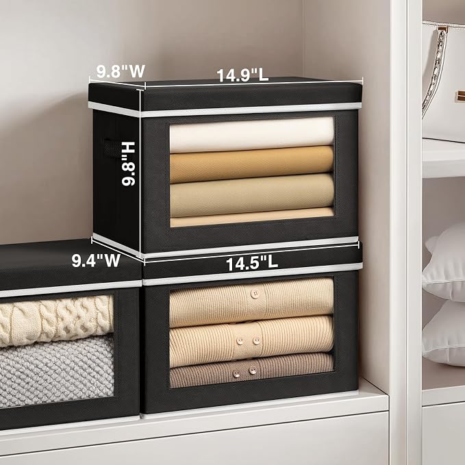 Storage Boxes with Lids, Collapsible Storage Bins with Handles, Closet Storage - Image 2
