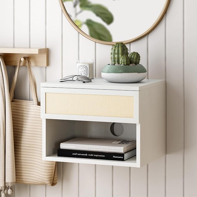 Rattan Floating Nightstands Set of 4, Wall Mounted End Table - Image 6